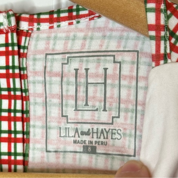 Lila & Hayes Emersyn Red Green White Holiday Plaid Lace Trim Dress Sz 8 Cottage - Picture 7 of 10